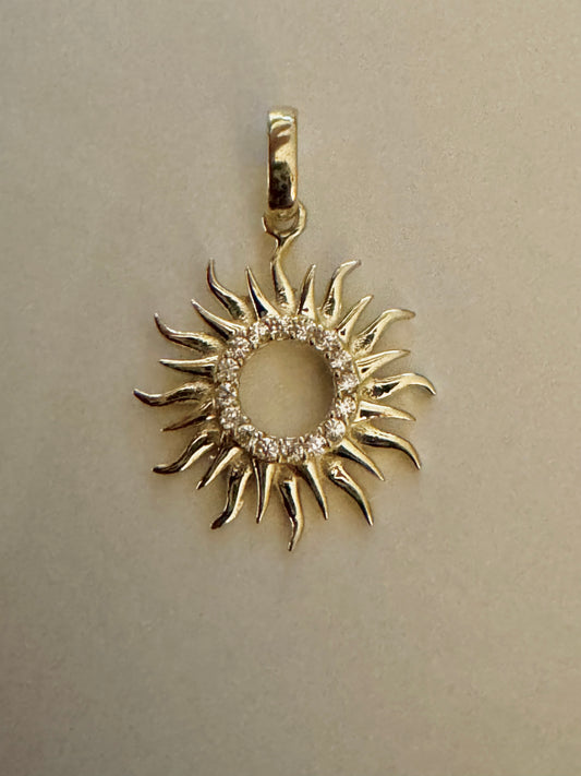 #460 10k gold round sunburst zircon pendant