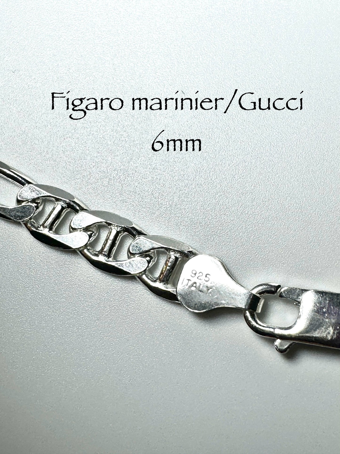 Chaîne Figaro marinier/Gucci 6mm en argent/sterling italien 925