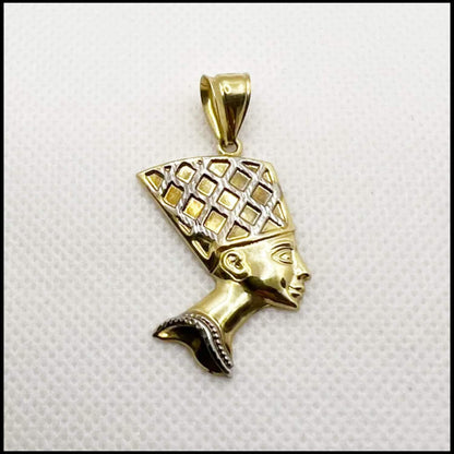 #403 pendentif grande tête de Néfertiti deux couleurs en or 10k