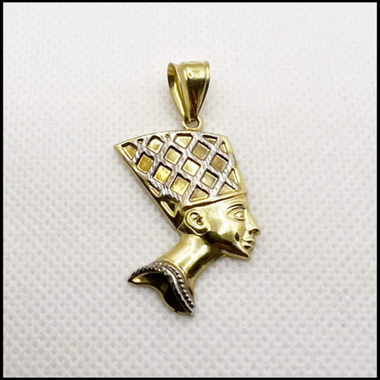#403 pendentif grande tête de Néfertiti deux couleurs en or 10k