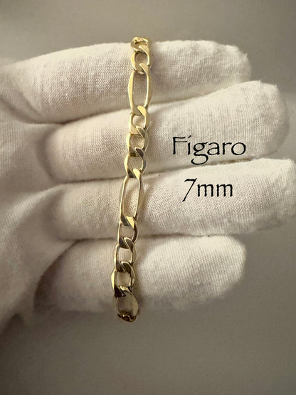 Chaîne figaro 7mm en vrai or 10k