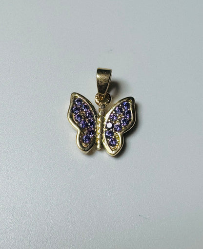 #444 Colgante de mariposa con circonita morada en oro de 10k
