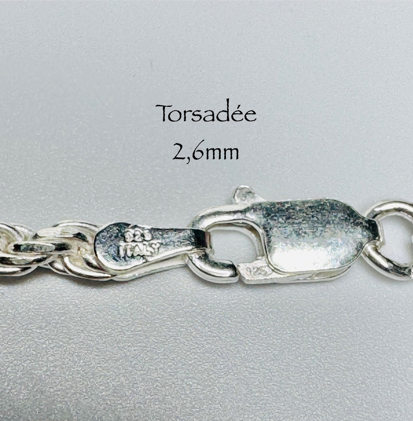 Chaîne torsadée 2,6mm en argent sterling italien 925