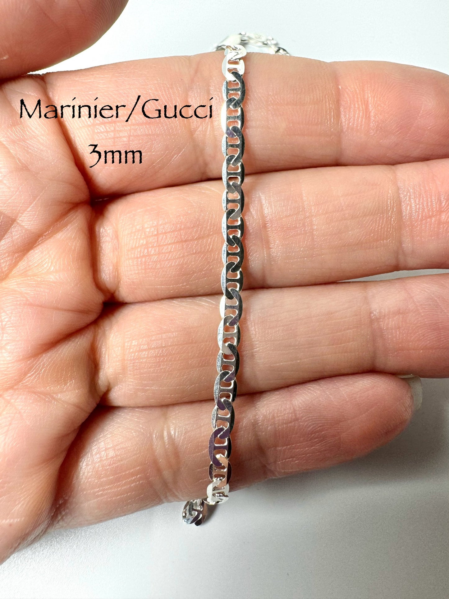 Marinier/Gucci 3mm chain in 925 Italian silver/sterling