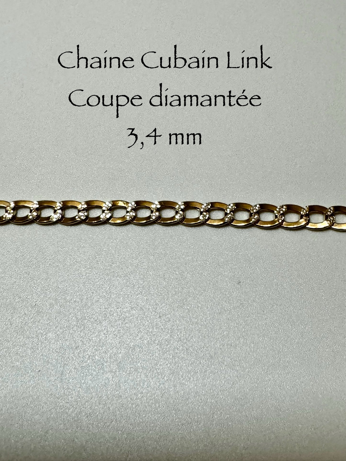 Chaîne en or cubain link Coupe diamantée 3,4 mm