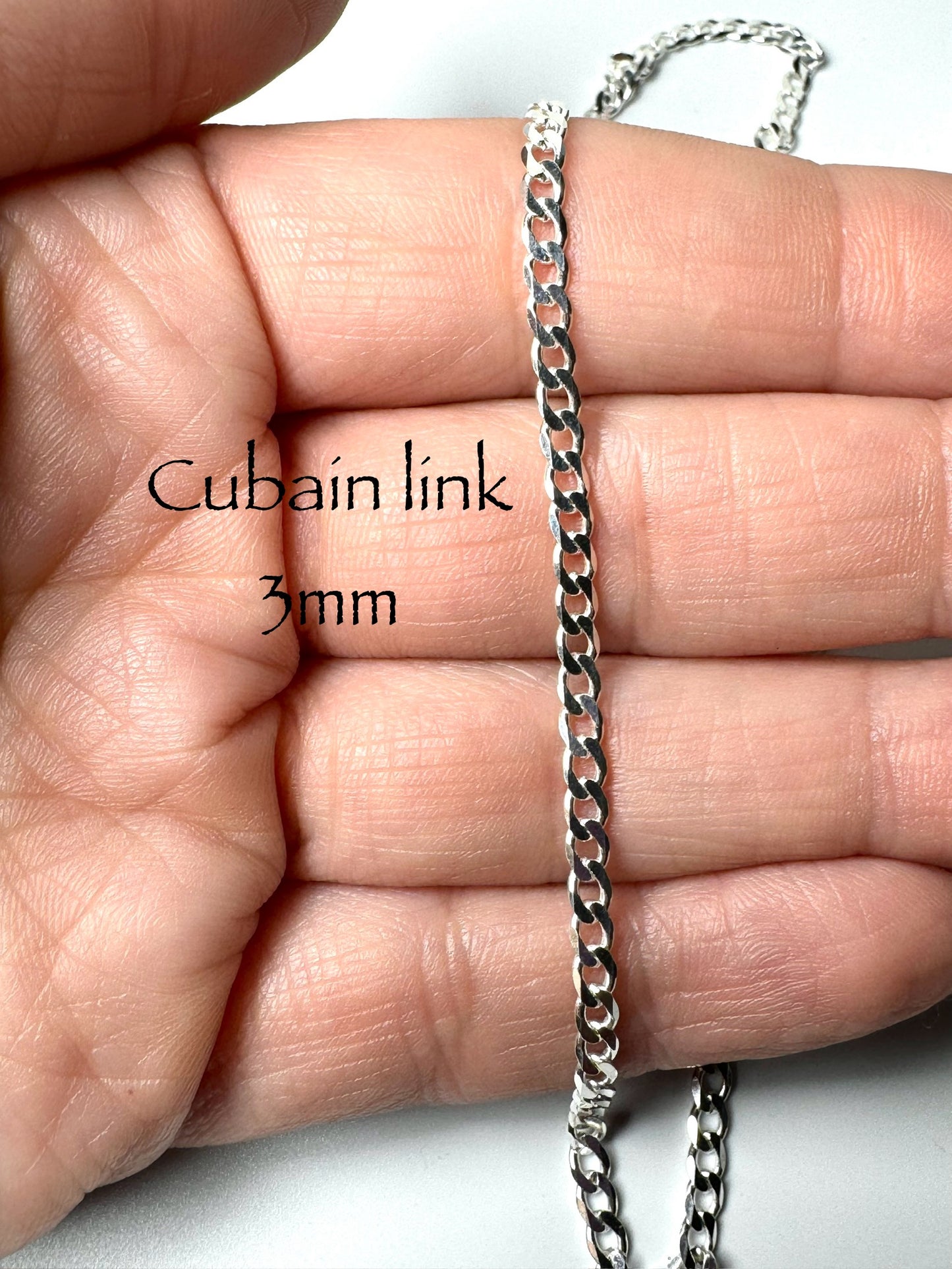 3mm Cuban Link Chain in Italian Silver/Sterling, 925