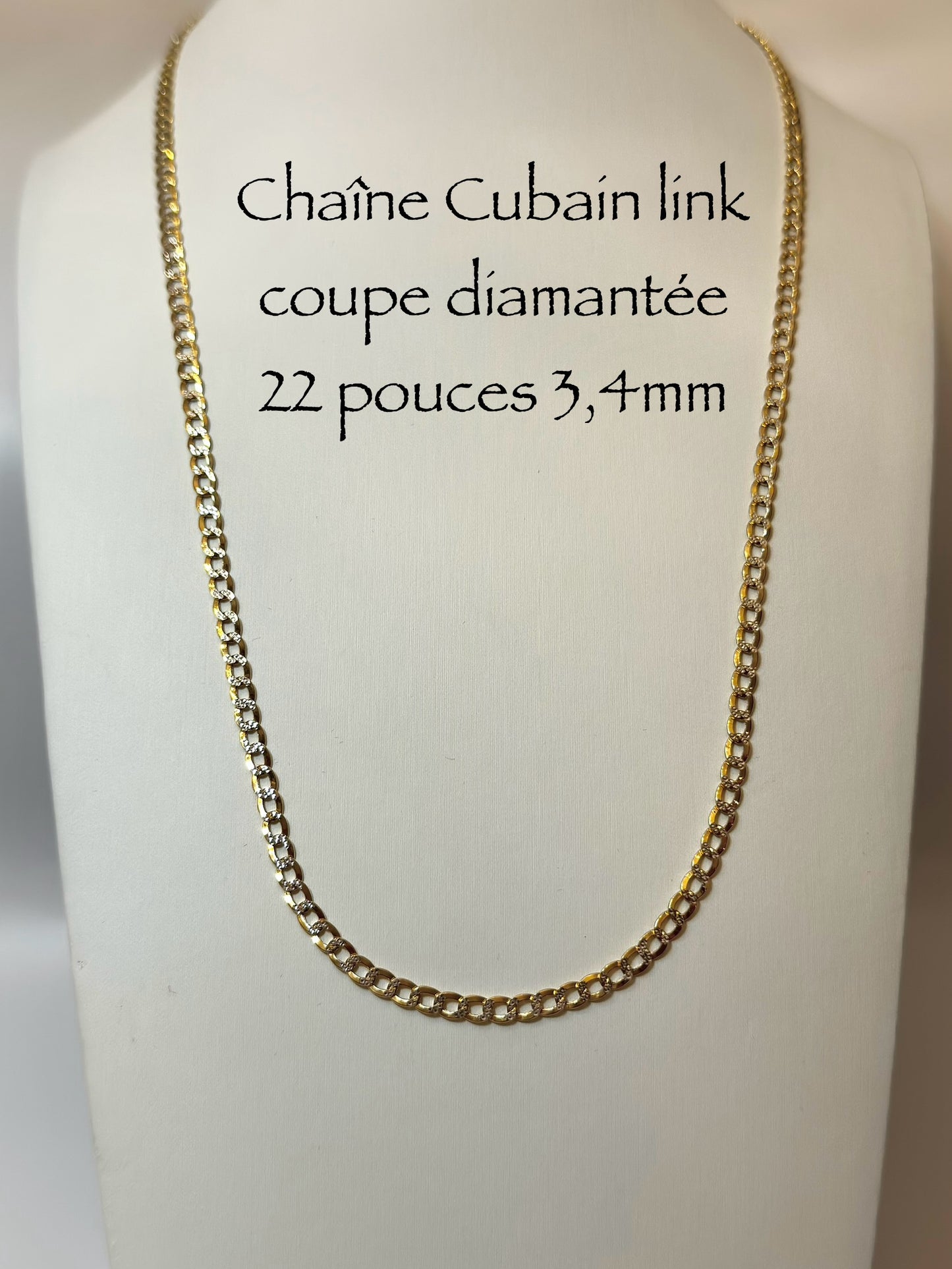 Chaîne en or cubain link Coupe diamantée 3,4 mm