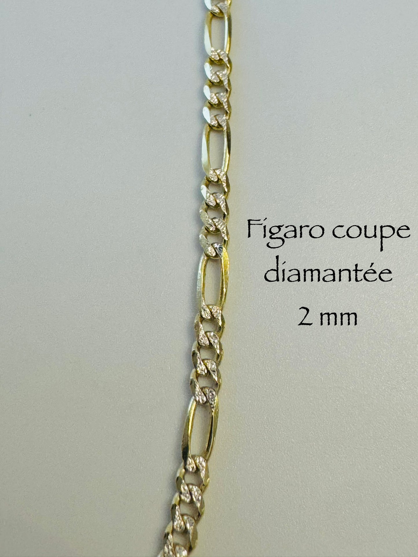 #104 bracelet Figaro coupe diamantée solide 2mm en vrai or 10k