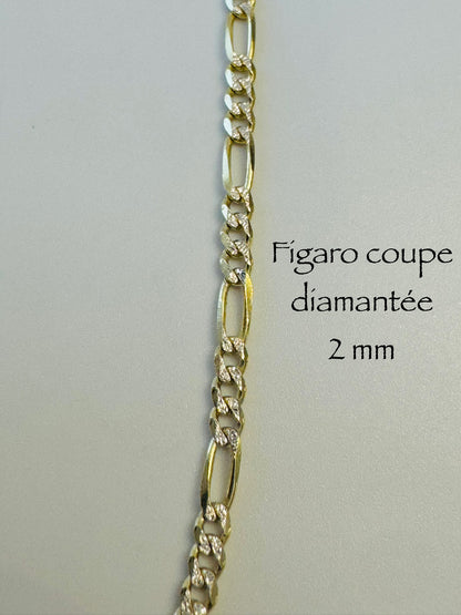 #104 bracelet Figaro coupe diamantée solide 2mm en vrai or 10k