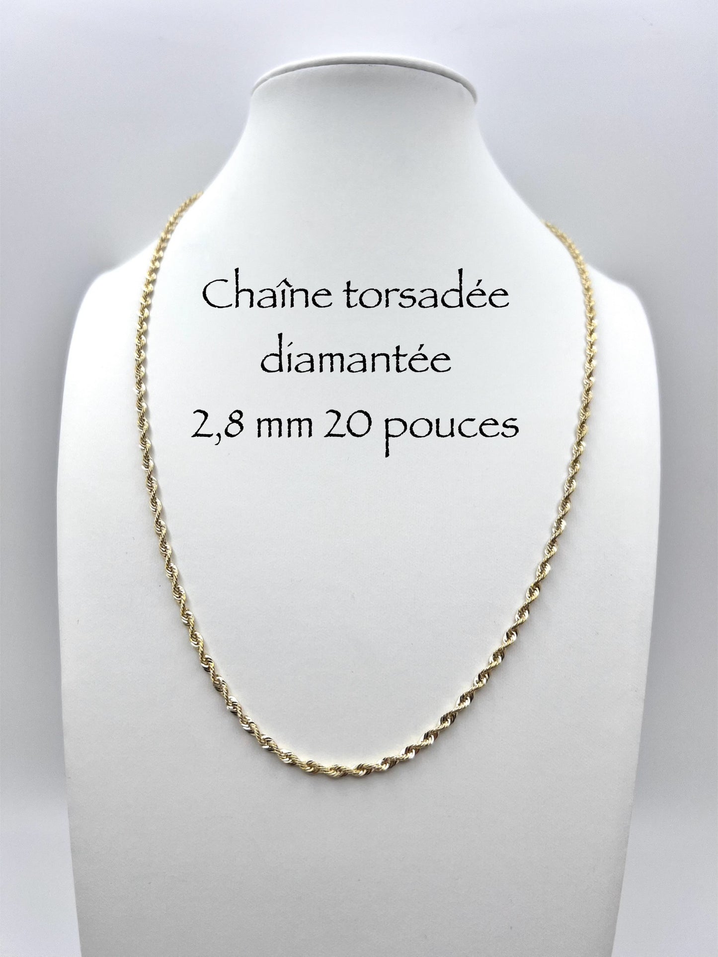 Chaîne torsadée diamantée 2,8mm en or 10 carats