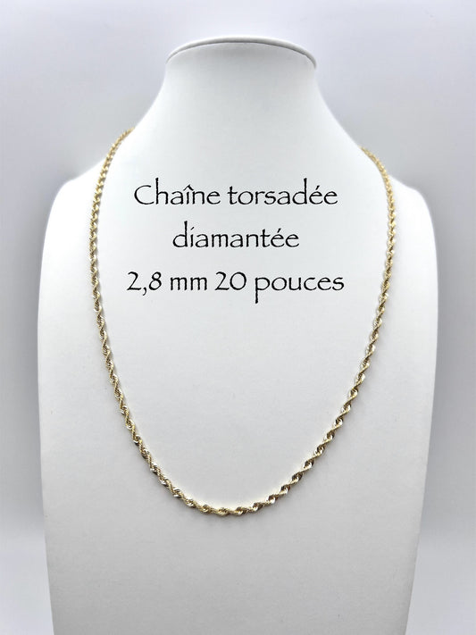 Chaîne torsadée diamantée 2,8mm en or 10 carats