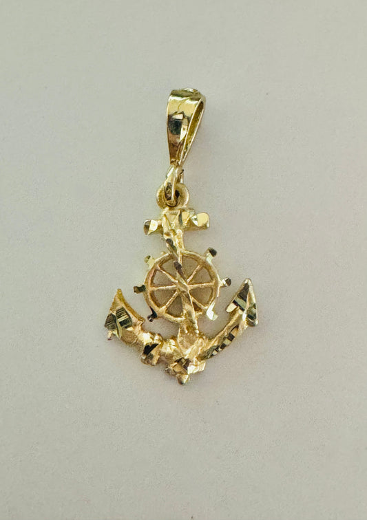 #464 10k gold ship anchor pendant with rudder