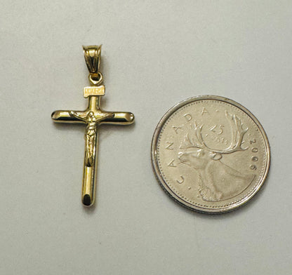 #408 Pendentif croix avec crucifix NRI bout arrondi en or 10K ￼
