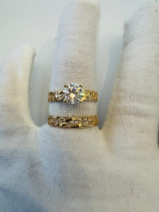 #204 bague alliance et jonc entrelacée de zircon en or 10k