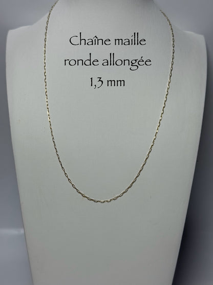 Chaîne maille ronde allongée 1,3mm en or 10k