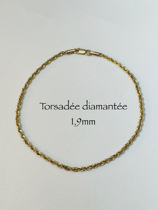 #112 bracelet torsadée diamantée 1,9mm en or 10k