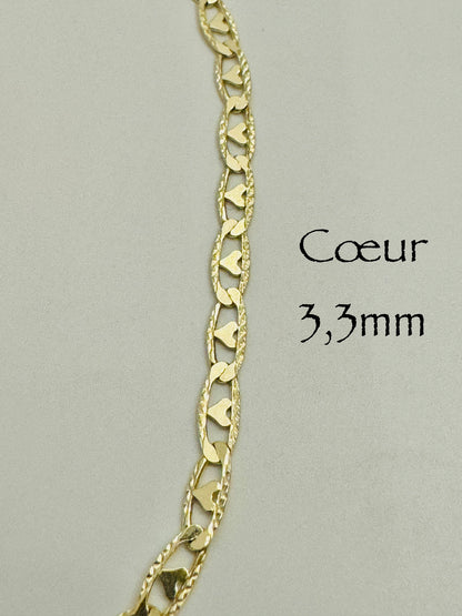 #110 Pulsera corazón de 3,3 mm en oro de 10k