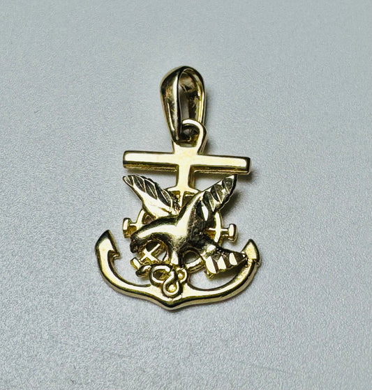 #470 pendentif ancre avec oiseaux en or 10k