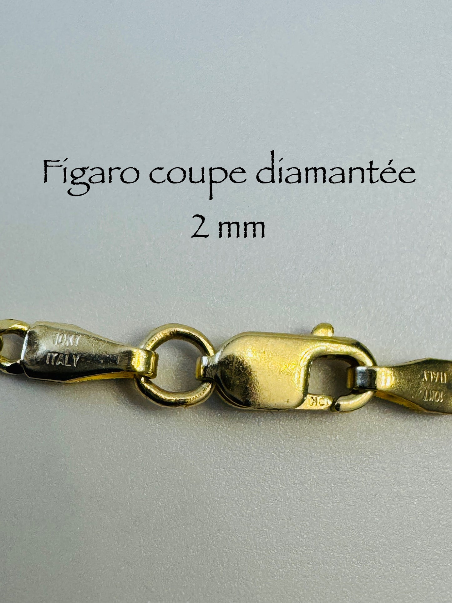 #104 bracelet Figaro coupe diamantée solide 2mm en vrai or 10k