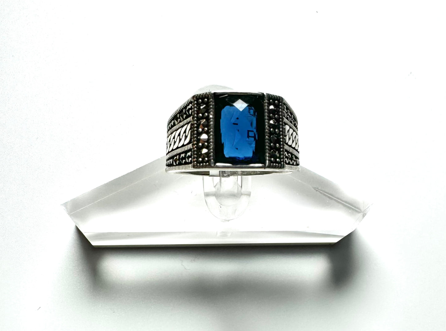 Bague cubaine zircon bleu argent/sterling italien 925