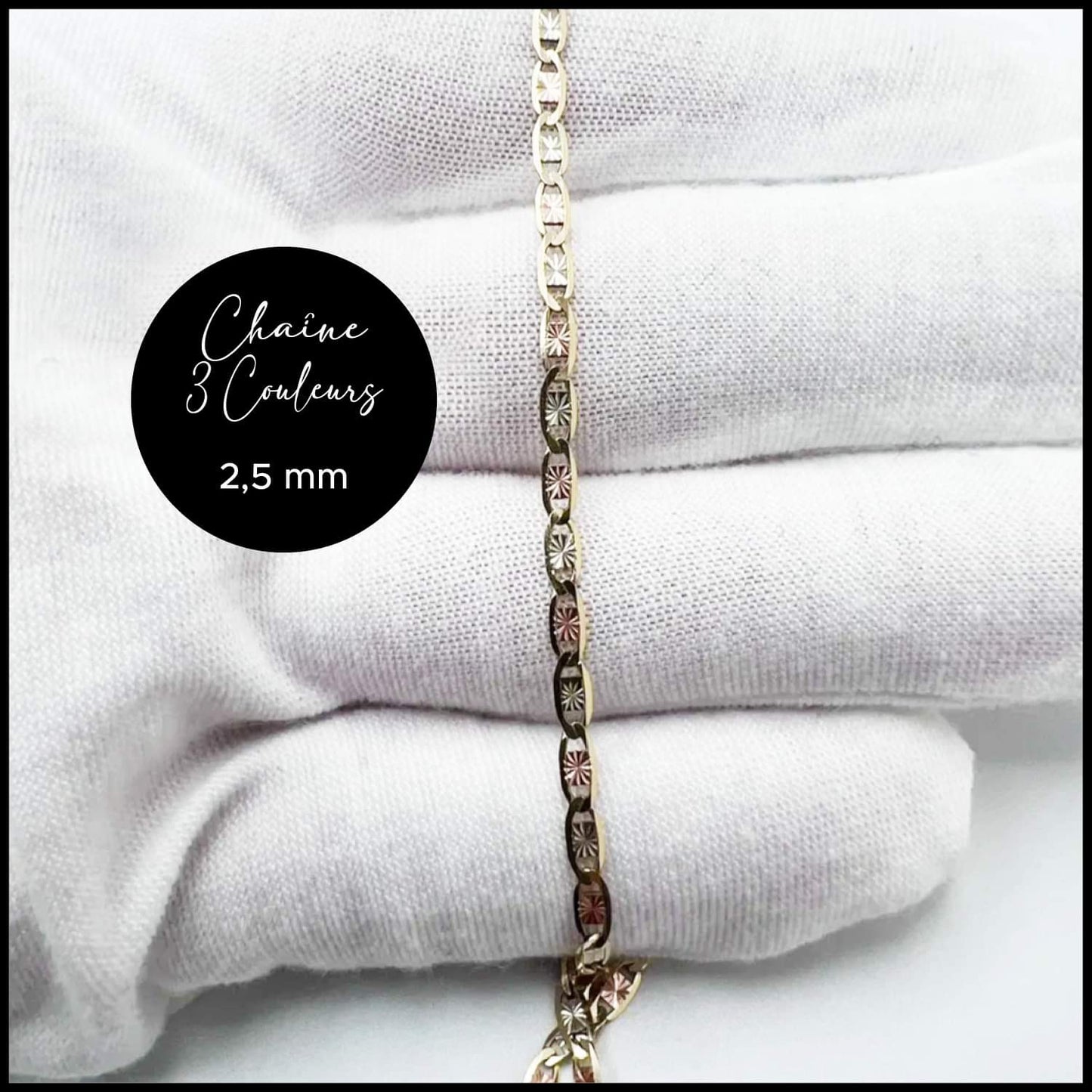 Chaîne étoilée 2,5 mm 3 couleurs en or 10k