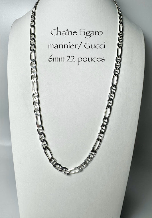 Chaîne Figaro marinier/Gucci 6mm en argent/sterling italien 925