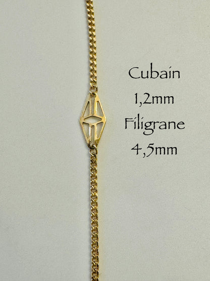Chaîne cubaine 1,2 mm avec filigrane 4,5 mm en or 10k