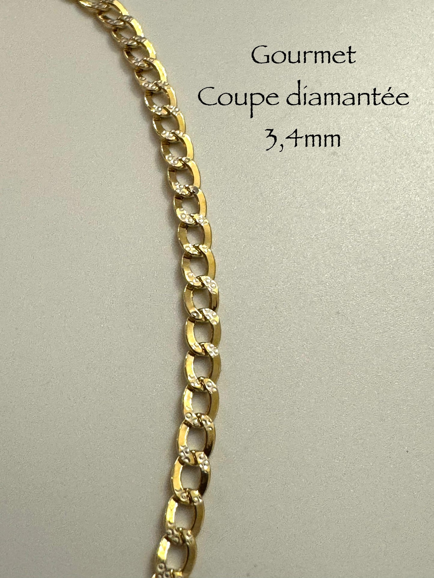 Chaîne gourmet coupe diamantée 3,4 mm en or 10k