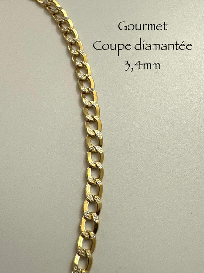 Chaîne gourmet coupe diamantée 3,4 mm en or 10k