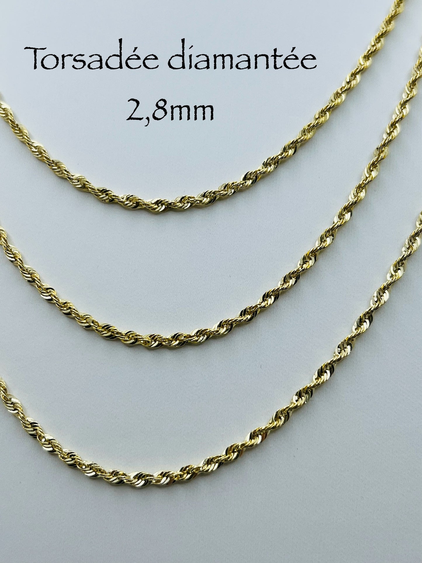 Chaîne torsadée diamantée 2,8mm en or 10 carats