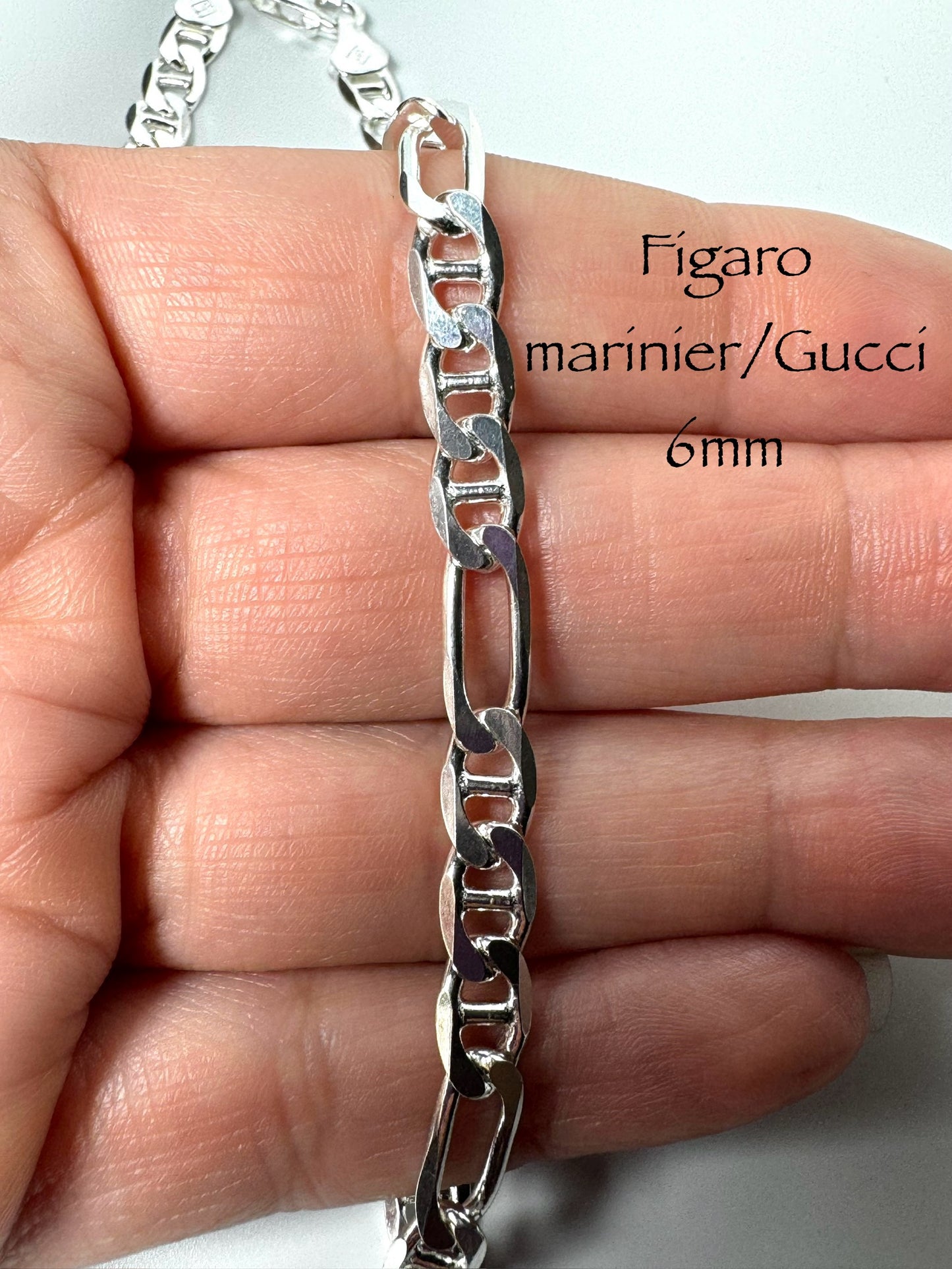 Chaîne Figaro marinier/Gucci 6mm en argent/sterling italien 925