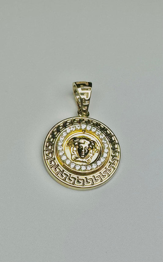 Gold Medusa Medallion Pendant with Zircon