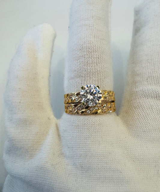 #204 bague alliance et jonc entrelacée de zircon en or 10k