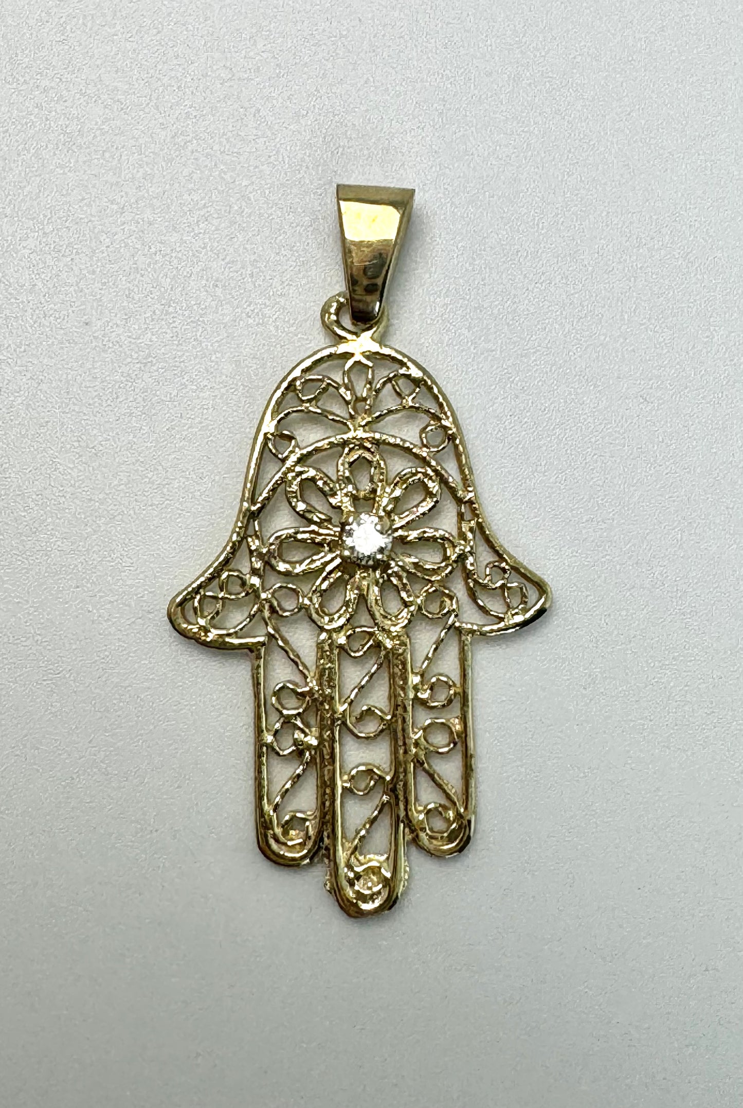 Fatima Hand Gold Pendant with Zircon