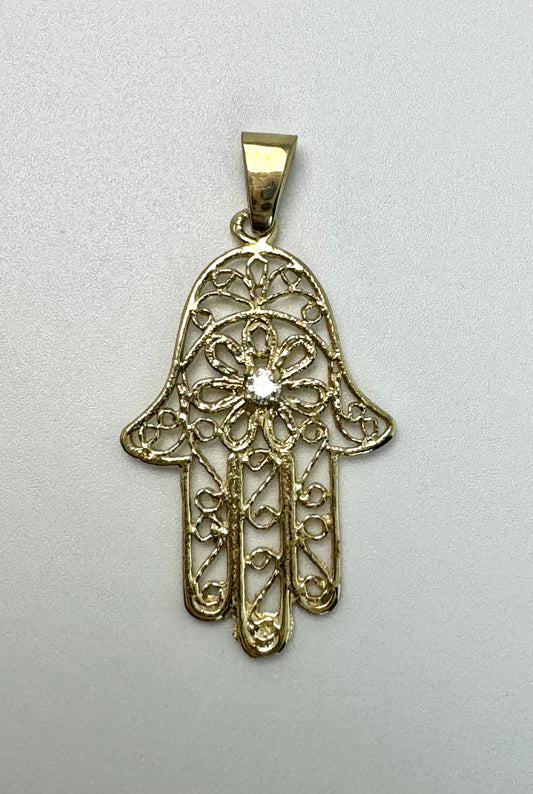 Pendentif en or Main Fatima avec zircon