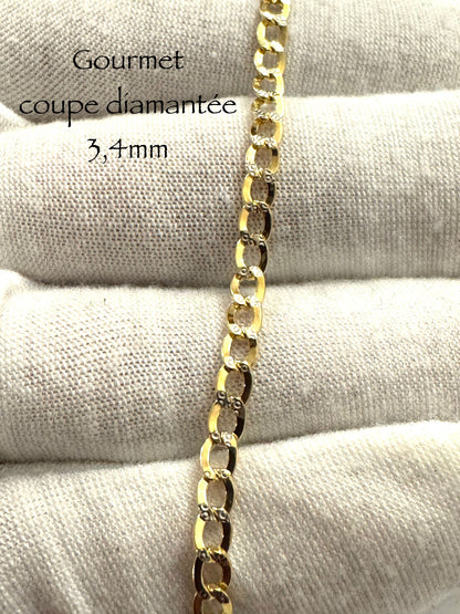 Chaîne gourmet coupe diamantée 3,4 mm en or 10k