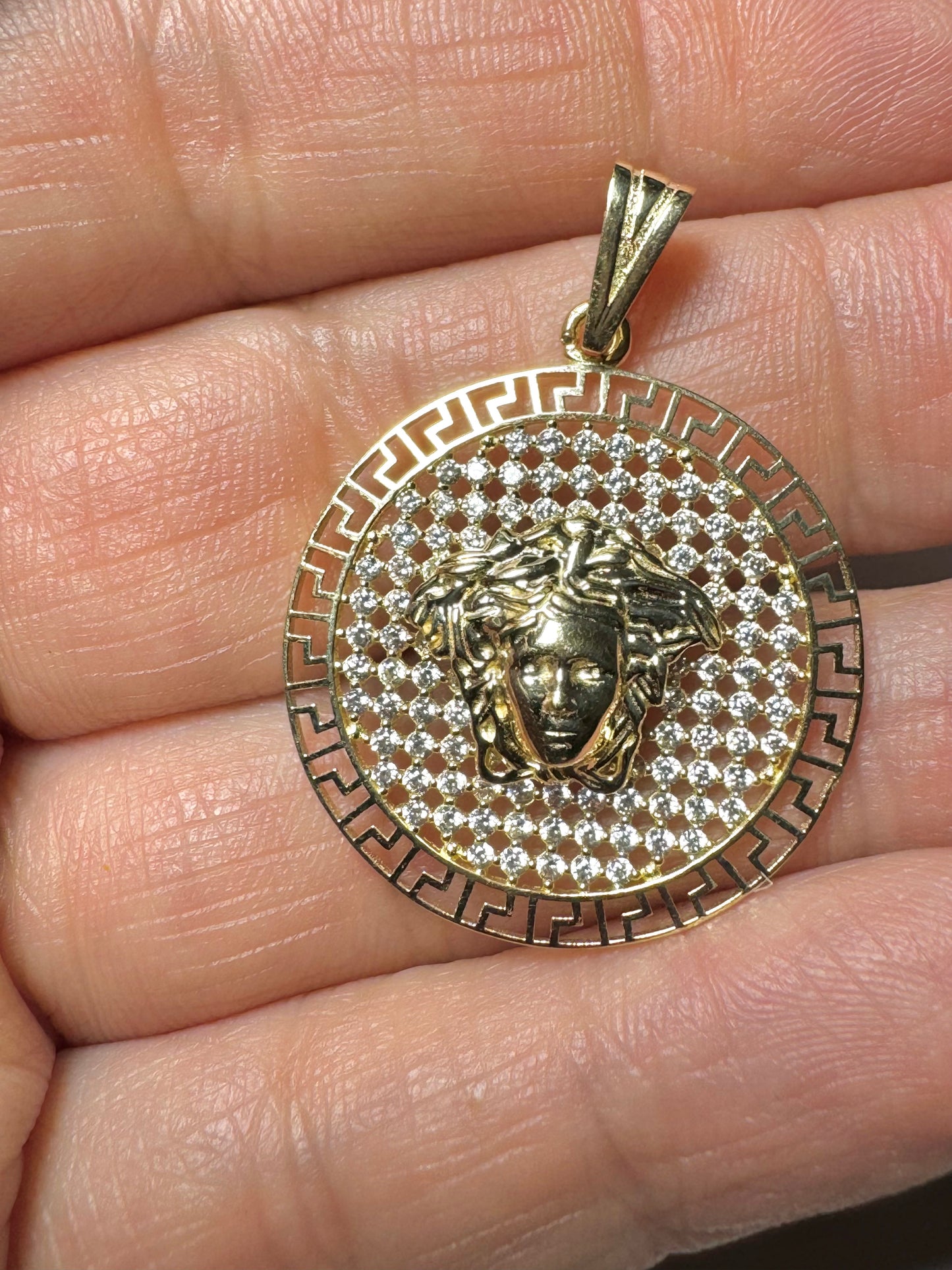 Gold Medusa Pendant with Zircon