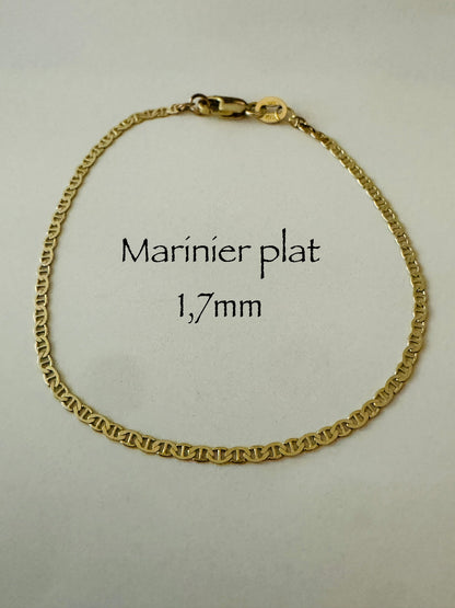 #102 bracelet marinier plat 1,7mm en or 10k