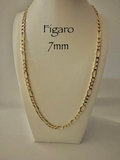 Chaîne figaro 7mm en vrai or 10k