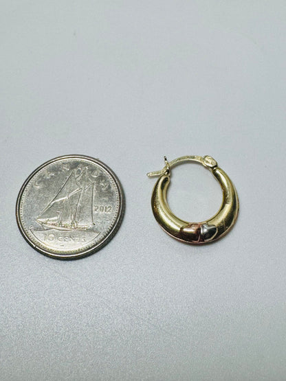 #305 boucles d’oreilles 2 cœurs 3 couleurs en or 10k
