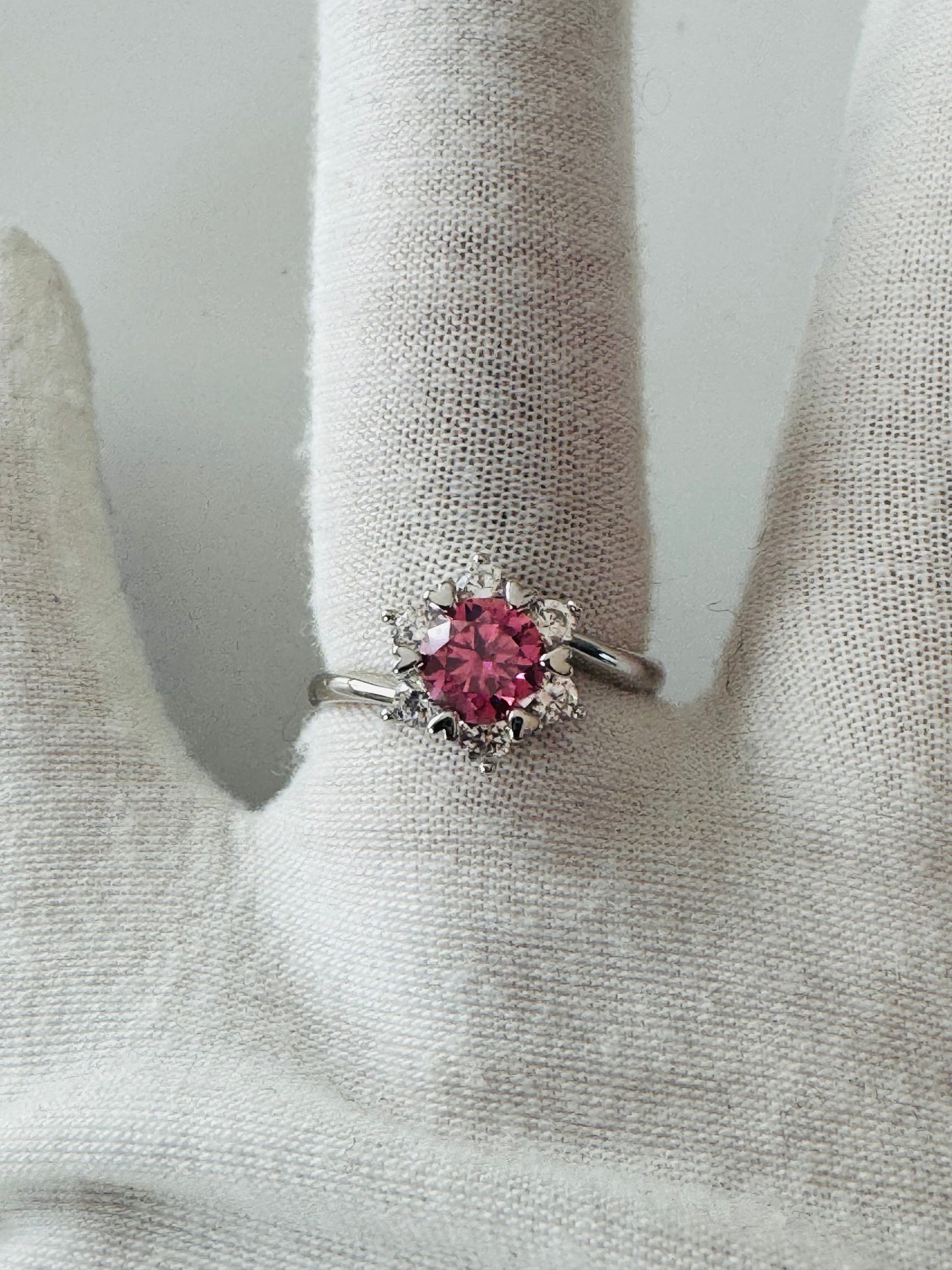 #903 Bague en argent 925 avec pierre en moissanite blanc et rose 1 carat