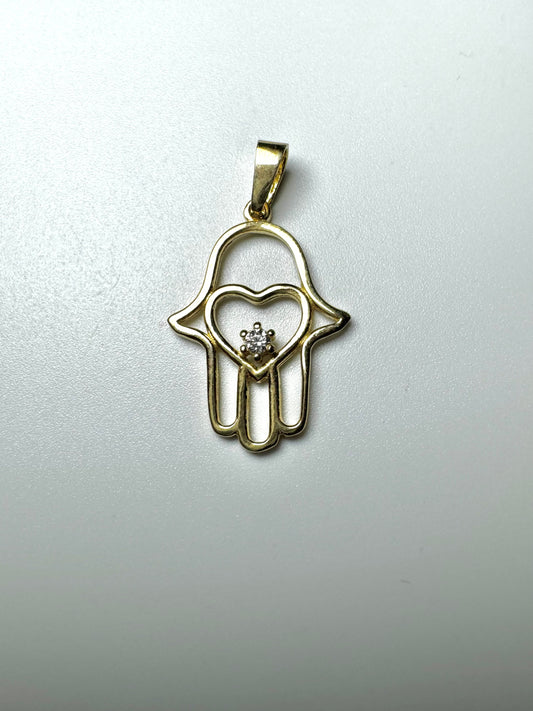 Pendentif main Fatima avec zircon blanc en or 10K