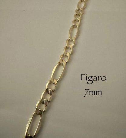 Chaîne figaro 7mm en vrai or 10k