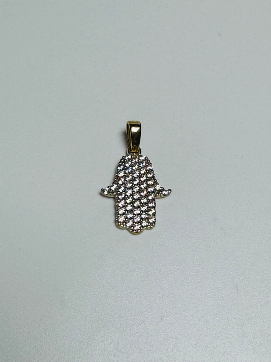 #403 pendentif main Fatima couvert de zircon en or 10k