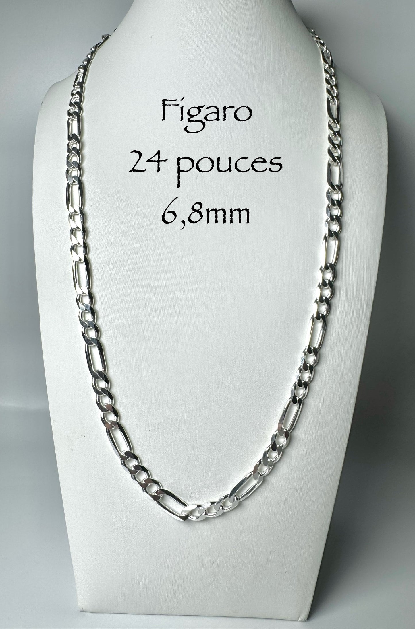 Chaîne figaro 6,8 mm en argent sterling 925