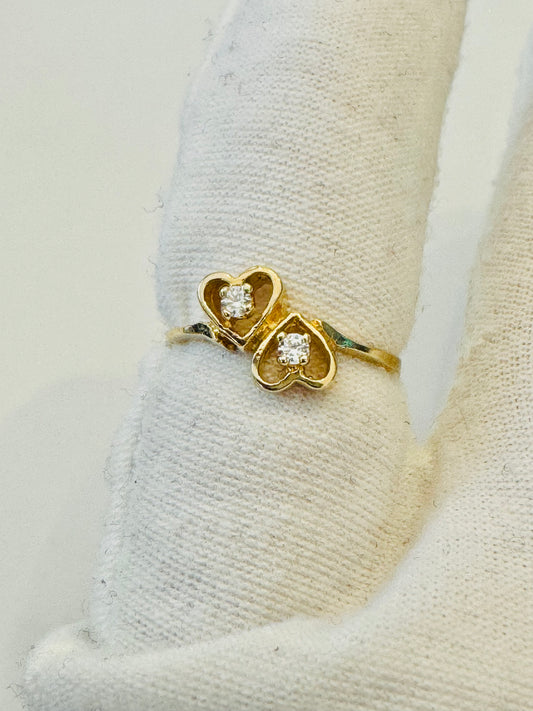 #210 bague double cœur zircon au centre en or 10k