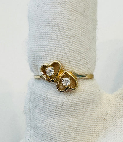 #210 bague double cœur zircon au centre en or 10k