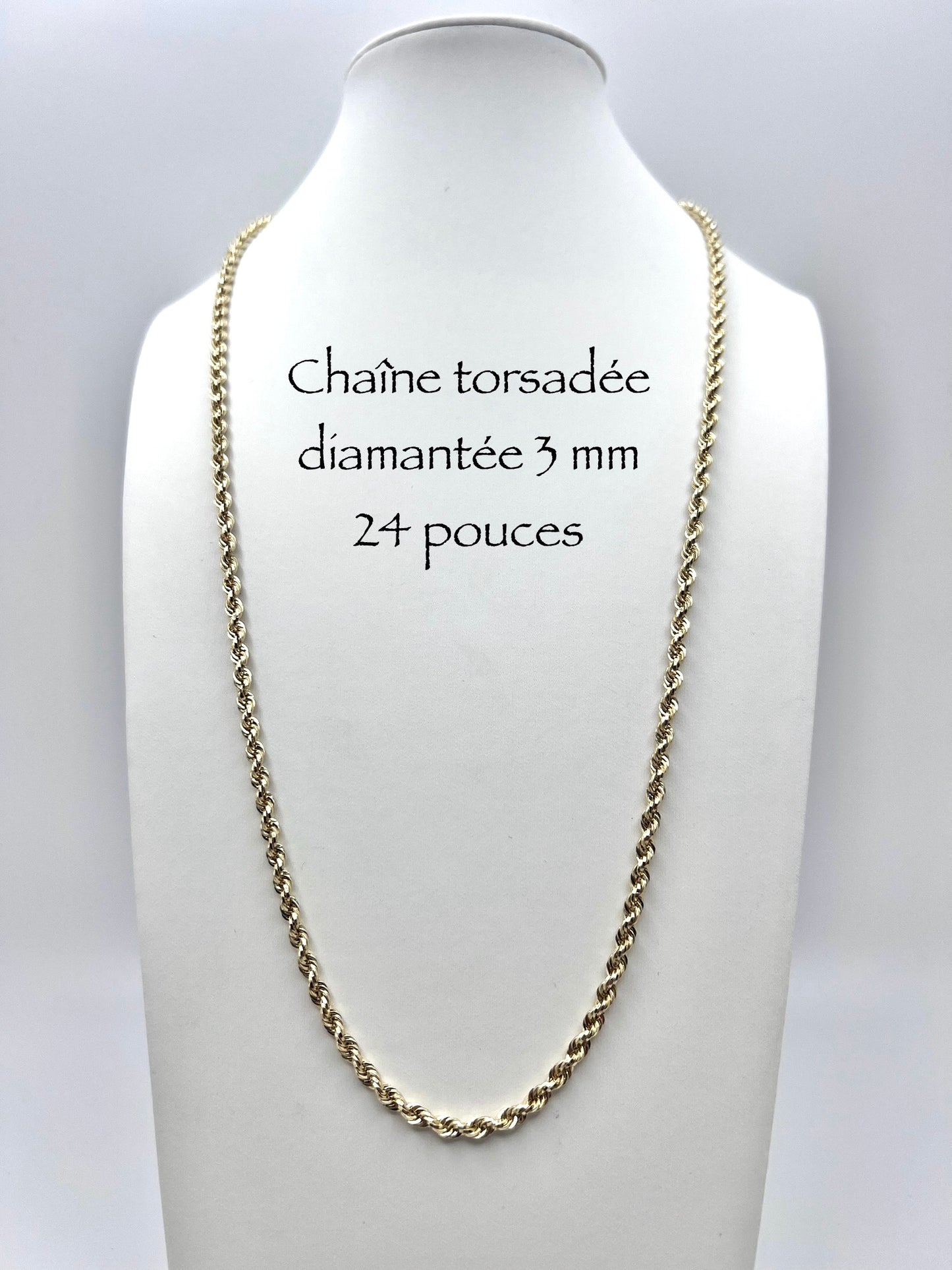 Chaîne torsadée diamantée 3 mm en or 10 carats