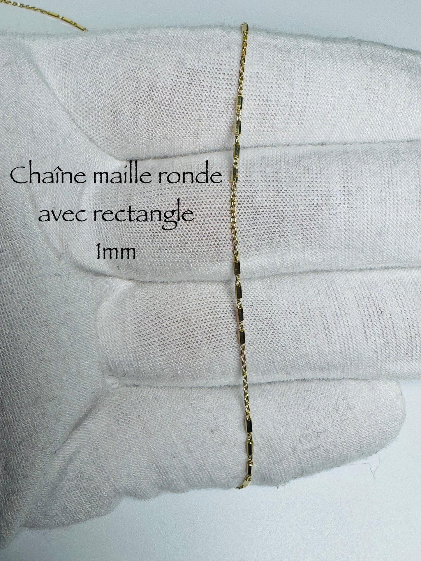 Chaîne maille ronde avec rectangle 1 mm en or 10 carats