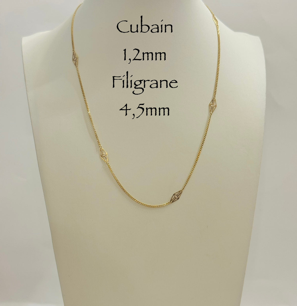 Chaîne cubaine 1,2 mm avec filigrane 4,5 mm en or 10k